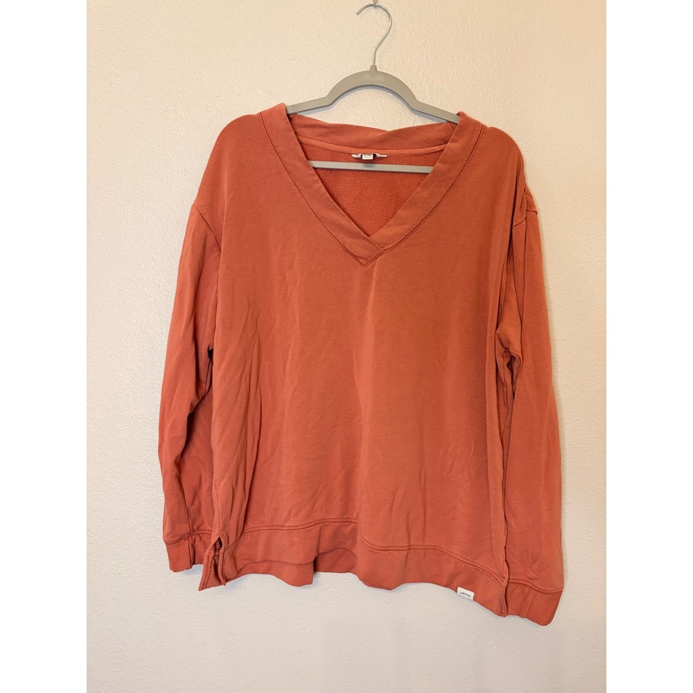 Orvis Classic Collection Womens XL V-Neck French Terry Sweatshirt Coral Pink
